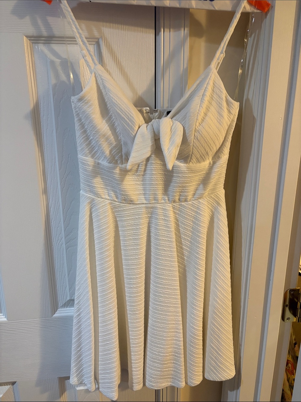 Trixxi White Tie-Front Textured Mini Dress